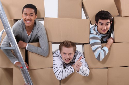 Professional movers handling boxes and furniture in Wimbledon